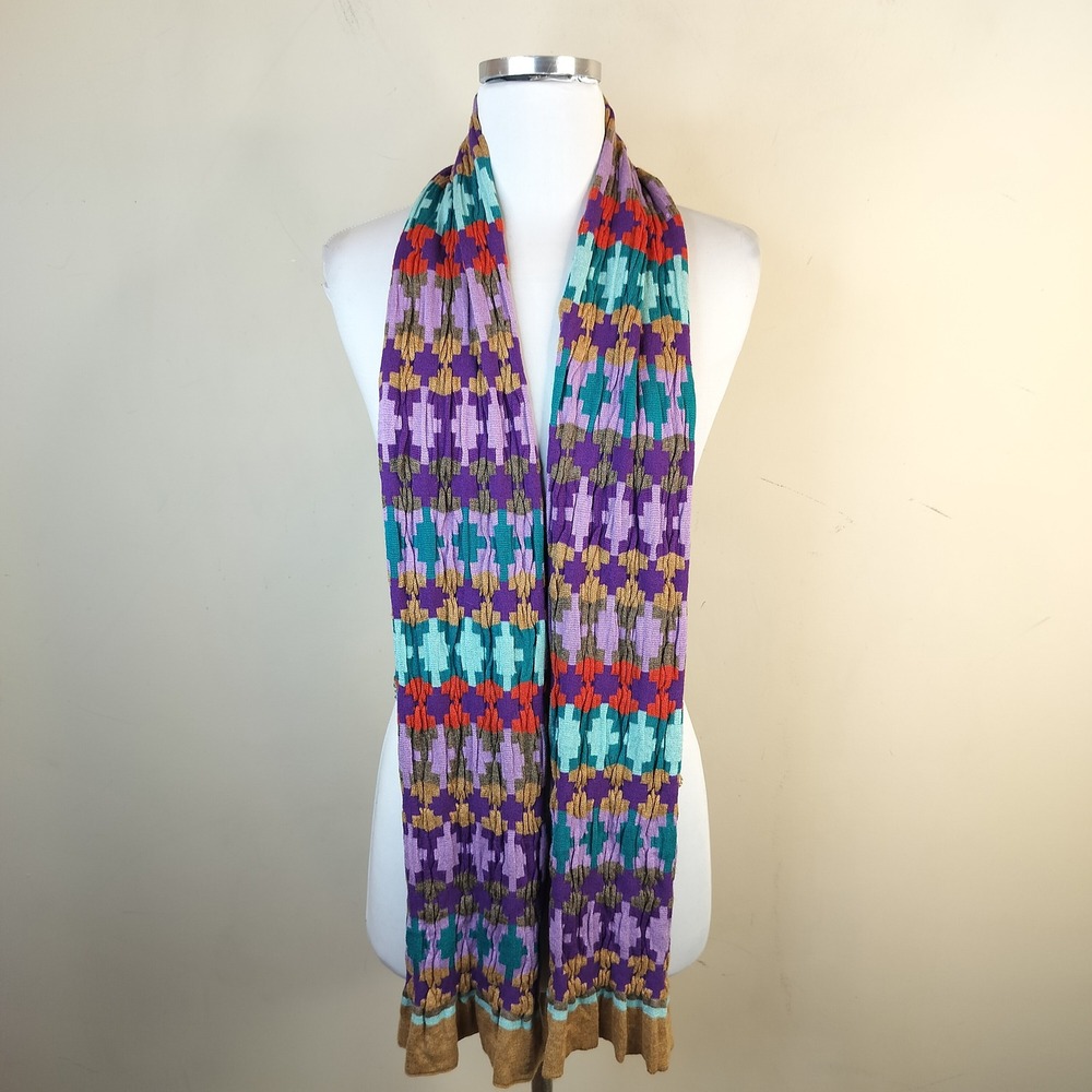 Echo Knit Scarf 66 x 8 Colorful Geometric Boho Eclectic Purple Multi Maximalist